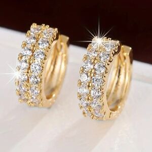 Tiny Double Row Design Hoop Earrings Copper 18K Gold Plated
